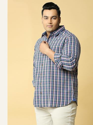 Image of Thomas Scott Men Pure Cotton Regular Plus Size Premium Checked Casual Shirt