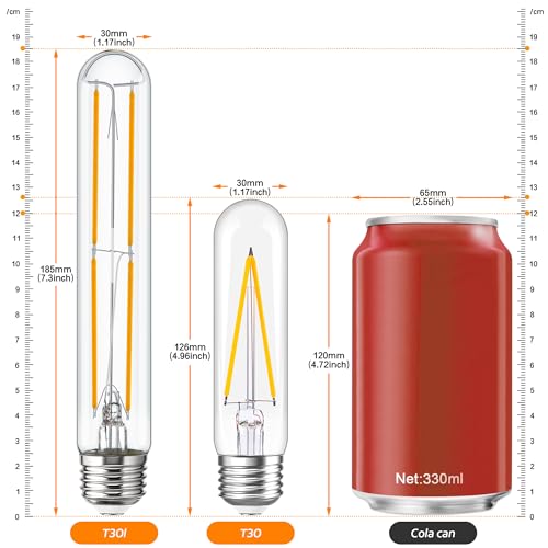Image of Tubular Light Bulb 7.3 Inch Dimmable T10 LED Bulb E26 6W 60 Watts Edison Bulbs 2700K Solf White,185mm Long for Wall Sconces, Pendant, Livingroom, 4-Pack