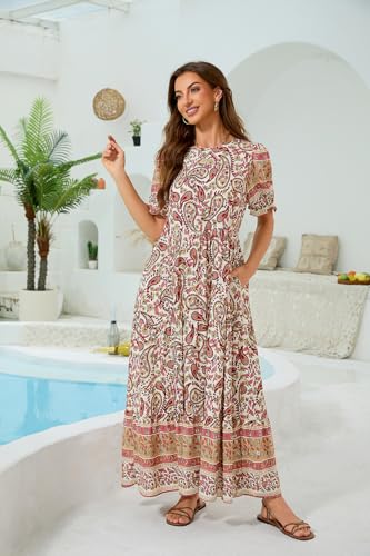 Image of Women's Maxi Dress Casual Loose Fit Tiered A-Line Flowy Summer Dress with Pockets