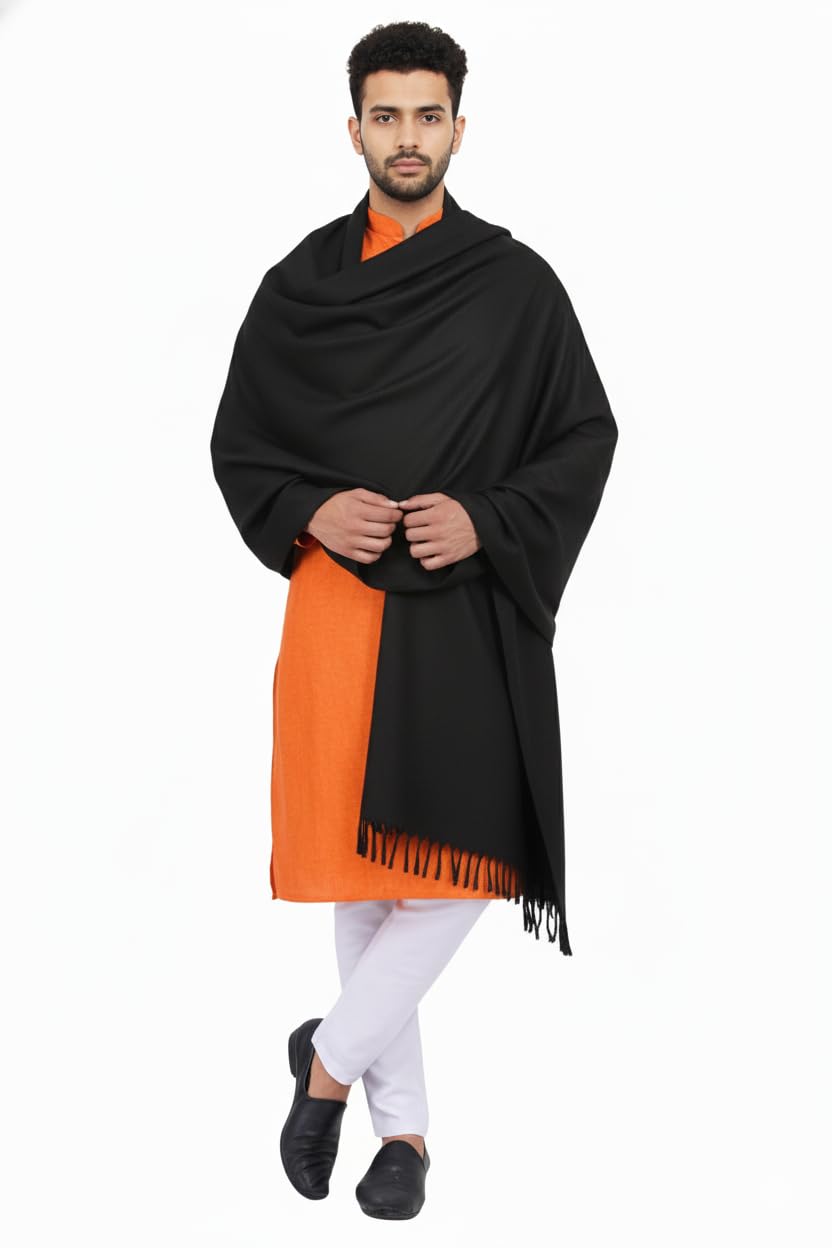 KAVIM Black Wool Solid Men's Shawl KA-SWL-22-picture-15