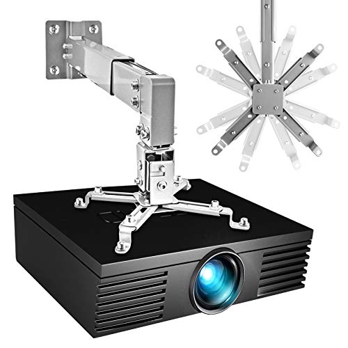 Universal Projector Wall Mount Bracket - Overhead Projector Holder Kit w Pitch Roll, Horizontal Vertical Adjustment, Retractable Telescopic Arm - Home Movie Theater Video Film Showing - Pyle PRJWM8