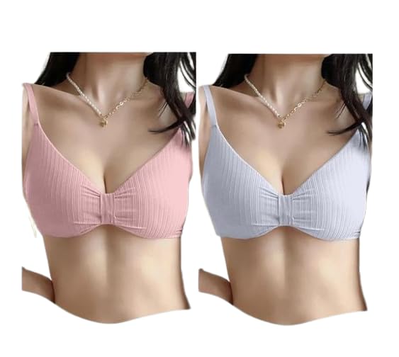 Pack of 2 T-Shirt Sports Bra with Removable Padding - Full Coverage, Stretchable Cotton Blend Color Pink & Sky Blue-image-30