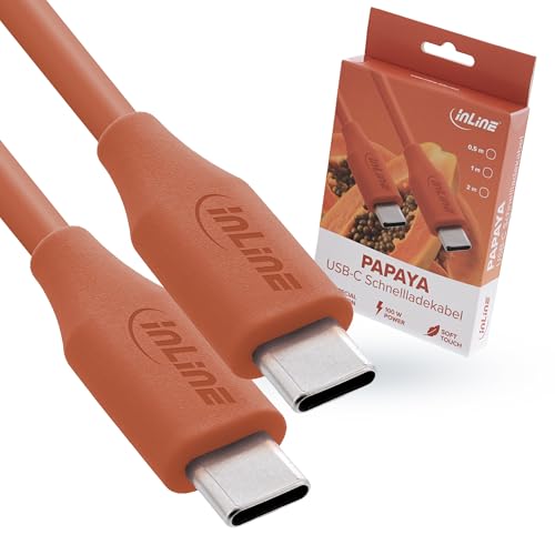 InLine Colour your Charge 35895O - Cavo di ricarica USB C a USB C, in silicone, flessibile, per iPhone 16 15 iPad Galaxy S23 S22 S21 Pixel Tablet, 0,5 m, Papaya