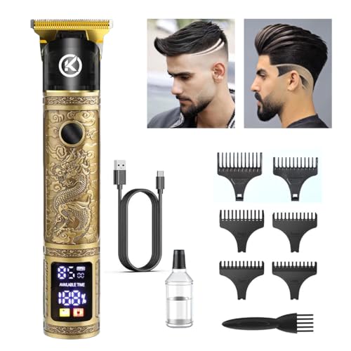 Cortapelos Hombre Profesional Inalámbrico – Máquina de Cortar Pelo, Barba y Afeitar con Pantalla Digital, Afeitadora Eléctrica, Recortadora de Barba, Carga USB, 6 Peines, Diseño Premium (Dragón)