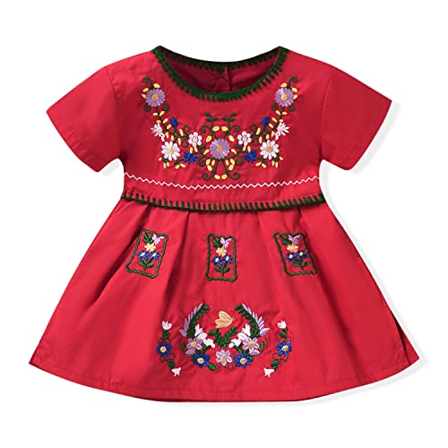 Image of Aalizzwell Toddler Baby Girl Embroidered Dress Ethnic Wear Short Sleeve Sundress