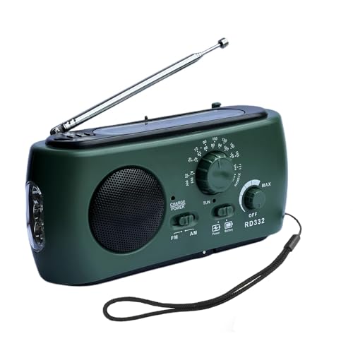 Radio de Emergencia Solar y Manivela Am/FM - Linterna LED + Cargador Portátil, Impermeable para Camping, Senderismo y Emergencias en Hogar