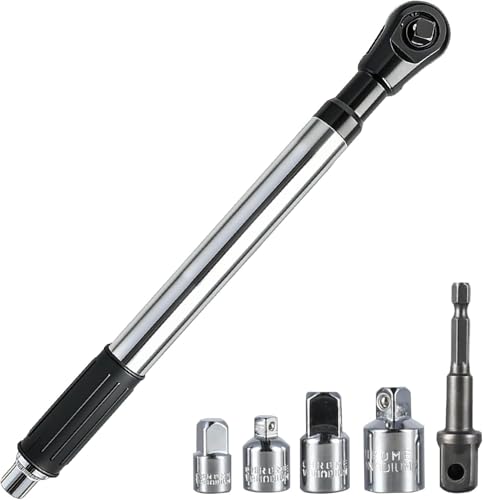 Image of 1 /2 inch Offset Extension Wrench for Electric Drill, Impact Ratchet Wrench Extender with 1 /2 inch, 3 /8 inch,1 /4 inch Socket Adapters and 1 /2 inch Electric Drill Adapter for Tight Spaces (with non-slip rubber sleeves)