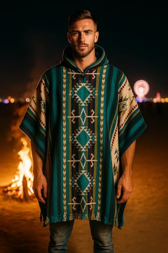 Image of Wool Poncho Adult Ponchos With Hood for men Alpaca Poncho Men Artesanal Ponchos Adult Alpaca Mens Panchos