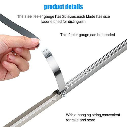 Stainless Steel Feeler Gauge Measuring Tool Dual Marked Metric And Imperial Measuring (0.038-1.02 Mm,25 Blades) #TOP3