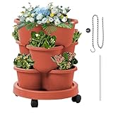 Genérico Turm-Blumentopf, stapelbarer Blumentopf, Turm mit 3 Ebenen, mit abnehmbaren Rädern und Werkzeug für Küchengemüse, Erdbeeren, Blumen, im Freien, Terrasse, Garten, Balkon