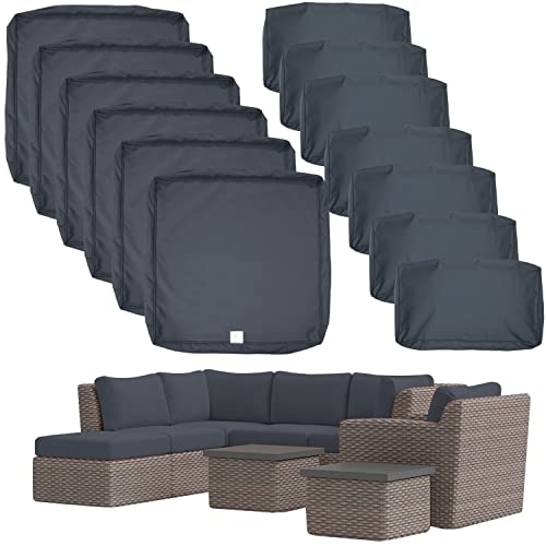 13 Pack Outdoor Patio Cushions Replacement Covers Fit For 8 Pieces 6-Seater Wicker Rattan Furniture Conversation Set Sectional Sofa Seat Cushion Pillow,Water-Resistant Fadeless,Dark Grey-Covers Only #TOP11