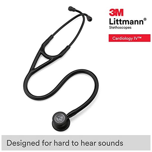 3M Littmann Cardiology IV Diagnostic Stethoscope, Black-Finish Chestpiece, Black Tube, Stem and Headset, 27 inch, 6163 - Image 3