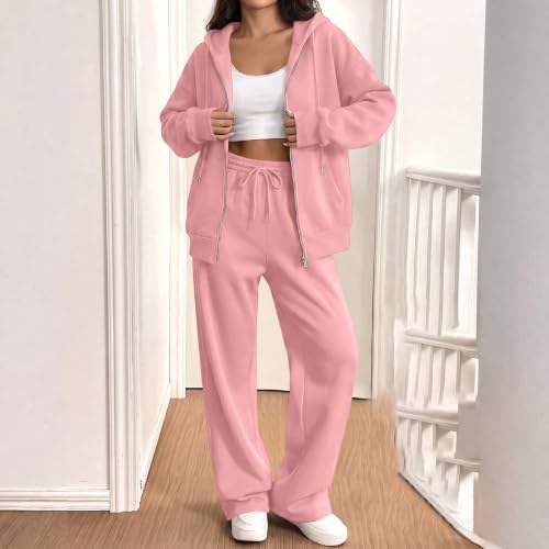 SdGgsgv Sweat Sets Women Zip Hoodie Wide Leg Sweat Pants Gym Tracksuit - image 2