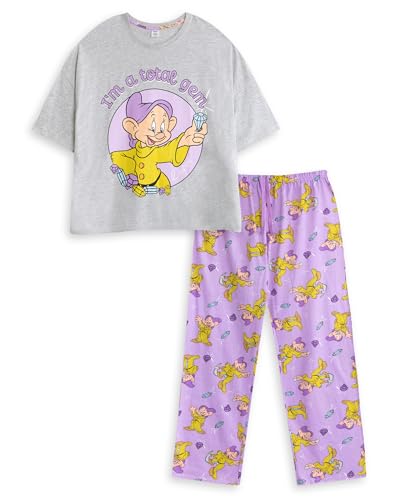 Pyjama Disney femme Blanche-Neige vêtement de nuit gris pantalon long et manches courtes