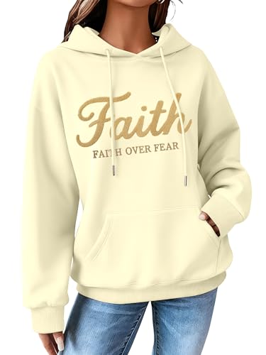 KIDDAD Faith Over Fear Hoodie Christian Sweatshirts Women Embroidered Religious