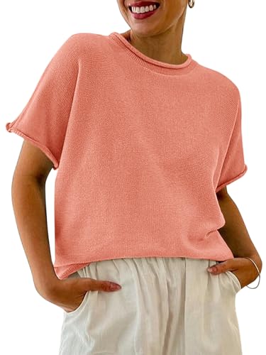 Image of Saodimallsu Women's Short Sleeve Lightweight Casual Crewneck Loose Fit Knit T-Shirt