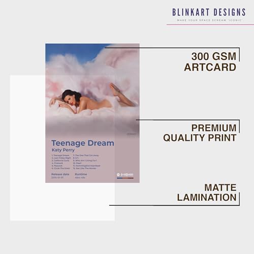 Image of BLINKART Katty Perry - Teenage Dream Wall Photo Frames | Wall Art for Bedroom, Living Room, Studio or Office | Album Cover Print with Spotify Song Link QR Code | Gift for Fans - 8x12 In