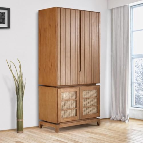 Image of Wakefit Wardrobe | 3 Year Warranty | Solid Wood Almirah, Cupboard for Clothes Storage | 2 Door, 1 Drawer | Kente - Midas Gold