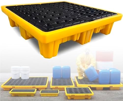 Industrial Leak Protection trayDurable Industrial Spill Containment Pallet for Paint Drums, Removable Drain, Heavy-Duty Drum Storage Solution (127x67x17cm) - Protect Against Spills