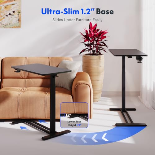 Image of FLEXISPOT H7 Adjustable Overbed Bedside Table with Wheels Pneumatic Mobile Standing Desk Laptop Desk Rolling Computer Cart Movable Overbed Tables Hospital Home Use(27.6 inch W x 15.7 inch D, Black Table)