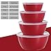 4-Piece Classic Plastic Prep Bowls with Lids, Nesting Plastic Small Mixing Bowl Set for Mixing, Baking, Prepping, Cooking and Serving Food, Microwave and Dishwasher Safe (Red)