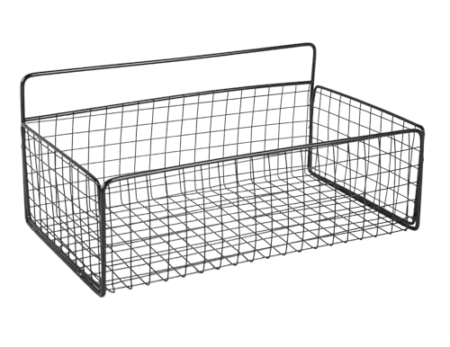 Gzsekken Wall Storage Basket Black Wire Basket No Drill Metal Kitchen Bathroom Basket Small Pantry Shelf for Cabinets,Closets,Bedroom/1Pack Black-Small