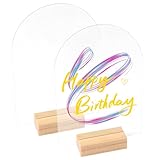 Yoodelife 5x7 Inch Blank Clear Arch Acrylic Sign with Wooden Stands, Arched Round Top Acrylic Sheet, DIY Arch Table Numbers for DIY Gifts Event Party Sign Decoration, Pack of 2