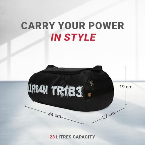 Image of URBAN TRIBE Plank 23L Gym Bag for Men and Women | Sports Duffle Bag with Shoe Compartment | Workout, Fitness, Exercise | Black