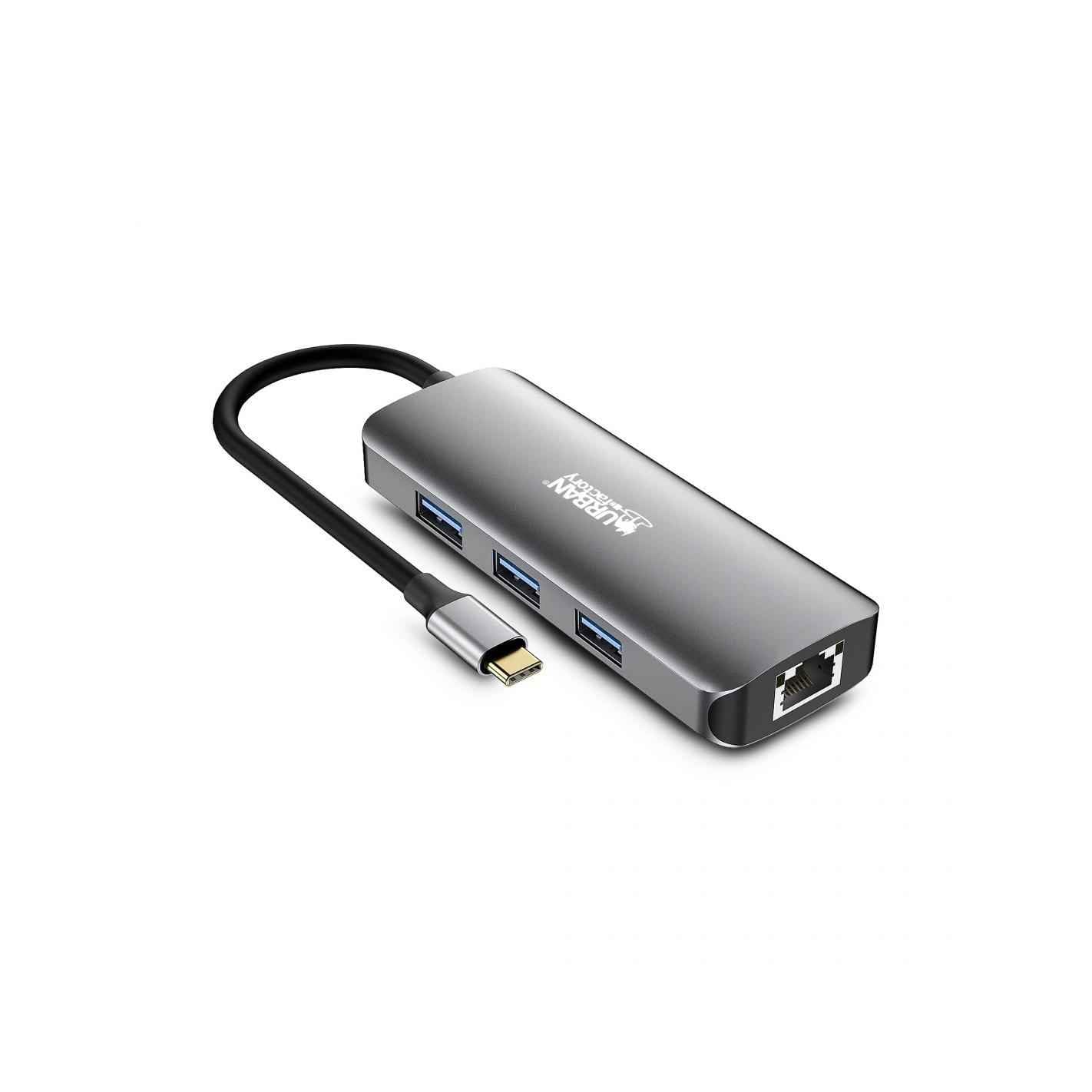 Urban Factory HUBEE Hub USB-C 7 en 1 – 2 HDMI 4K 30Hz, 3 USB-A 3.0, Ethernet RJ45 1Gbps, USB-C Power Delivery 100W, Adaptateur Multiport PC Mac Laptop