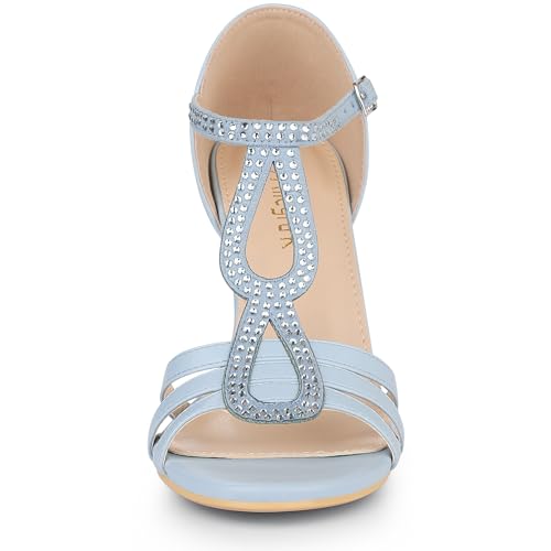 Allegra K Allegra K Women's Heel with Rhinestones Ankle Strap Open Toe Stiletto Heels Light Blue Sandals 7 M US