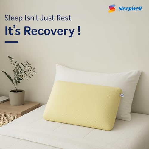 Image of Sleepwell Restora Pro Latex Pillow | 100% Natural Latex Foam | Yellow | Hypoallergenic & Breathable | Orthopedic Neck & Head Support | Soft Sleeping Pillow | 24x16 Inches | Pack of 1