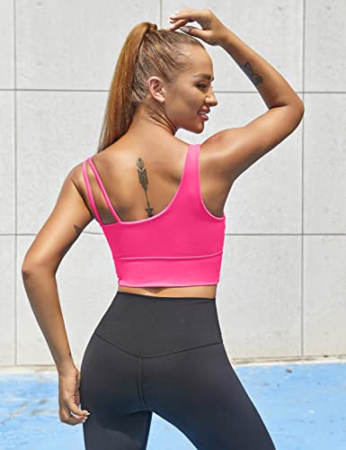Image of MELYUM Longline Sports Bras for Women One Shoulder Workout Tank Tops with Built in Bra Supportive Crop Yoga Top Padded