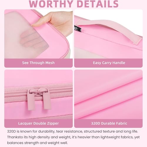 Image of BAGAIL 4 Set /6 Set /8 Set Compression Packing Cubes Travel Accessories Expandable Packing Organizers (Square Mesh, 06-Pink)