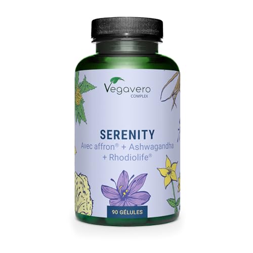 Complexe Sérénité | Humeur + Anti stress | Millepertuis, Rhodiola, Safran, Tryptophane, Vitamine B | 90 Gélules | SANS ADDITIFS et VEGAN | Vegavero®