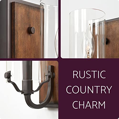 Kira Home Aspen 9" Rustic Farmhouse Wall Sconce + Cylinder Glass Shade, Walnut + Oil Rubbed Bronze Finish by Kira Home - Used condition - Image 2