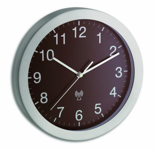 Preisvergleich Produktbild TFA Dostmann Design Funk-Wanduhr, 98.1091.08, mit Aluminium-Rahmen, gebürstet, Glas, Braun