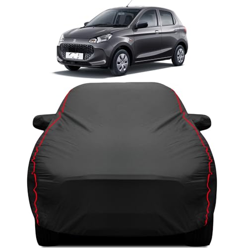 Image of Teenox Polyester Car Body Cover Compatible for Maruti Suzuki Alto k10 [2022-2026] All Variants | Heavy Stitched with Piping | All Weather Protection Cover - Black