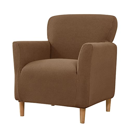 Slipcovers, 1-piece Banquet Armchair Covers Soft Jacquard Chair Slipcover With Arms Furniture Protector For Living Room Bedroom (brown)