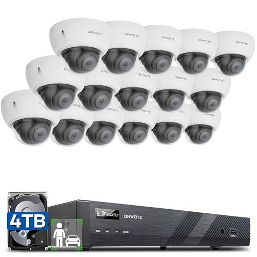 Image of ONWOTE 16 Channel 4K PoE Security Camera System, 16x 8MP 128° Vandal Proof Audio IP Cameras, AI Detect Human Vehicle, 16x Cables (Total 1280ft), 16CH Commercial NVR 4TB, Outdoor CCTV for Businesses