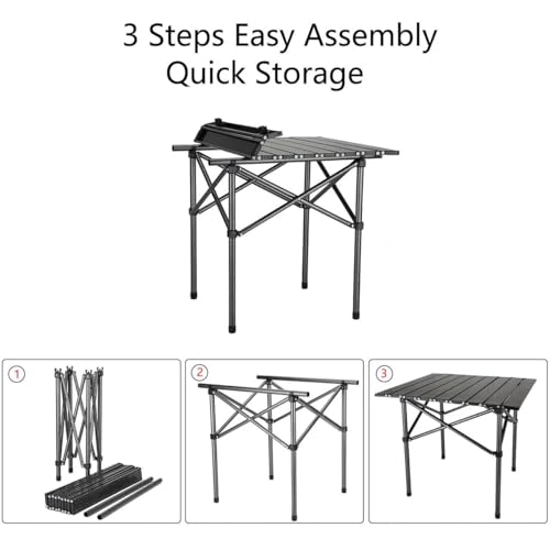 Image of Garden Art Black Folding Portable Metal Camping Table GAFTBL1491-9 | for Garden, Camping, Hiking, Fishing, Picnic | Light Weight Easy to Fold and Carry