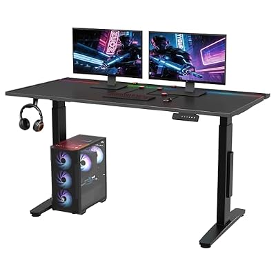 FLEXISPOT Electric RGB Gaming Standing Desk, 55" Dual Motor Height Adjustable Desk with Integrated Cable Management, Ergonomic Sit-Stand Computer Workstation for PC Gamers