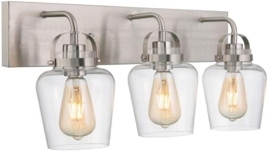 Craftmade 53503-BNK Trystan Clear Glass Bathroom Vanity Lighting, 3-Light 180 Total Watts, 10"H x 22"W, Brushed Polished Nickel