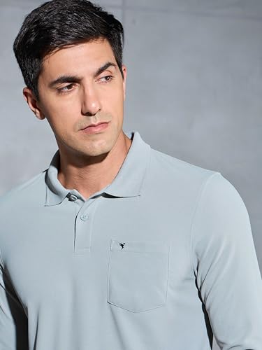 Image of TECHNOSPORT Men Polyester Slim Fit Polo Neck Full Sleeve Matpiq T-Shirt with Patch Pocket for Regular Use
