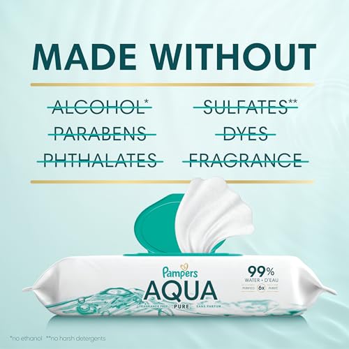 Pampers Aqua Pure 6X Pop-Top Sensitive Water Baby Wipes, 336 Count