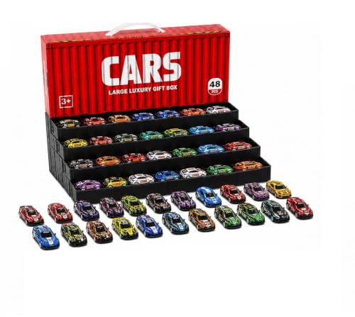Image of Brand Conquer 48 PCS Pull Back Racing Cars Set with Foldable Storage Container & Racing Track | Mini Toy Car Collection Gift Box | Portable Carry Case | Friction Powered Cars for Boys & Girls