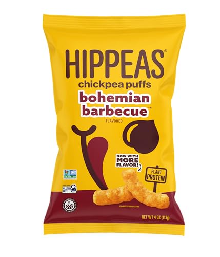 Image of Hippeas Chickpea Puffs, Bohemian Barbecue (Pack of 1), 4 Ounce, 4g Protein, 3g Fiber, Vegan, Gluten-Free, Crunchy, Plant Protein Snacks