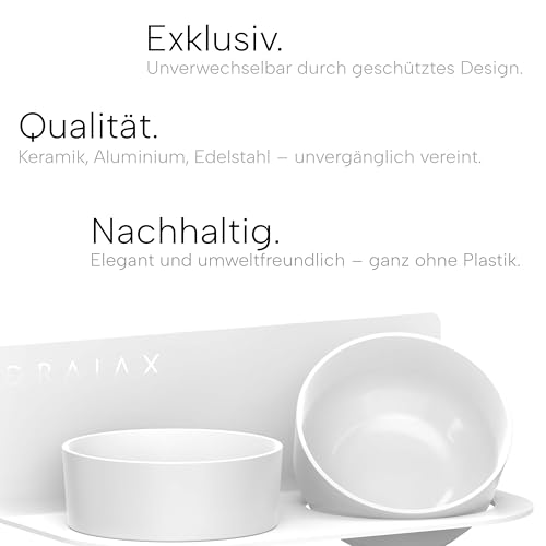 DRAIAX ElegantFeed M Hundenapf aus Keramik erhöht einfach abnehmbar – Fressnapf, Hundebar für Hunde – Futterstation, Futternapf in weiß zur Wandmontage