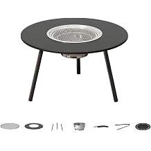 BBQ Grill Outdoor Camping Patio Pot Table Stove Set Multifunctional Charcoal Grill Tea Cooking Outdoor BBQ Camping Garden Full Set Portable Compact Storage Folding Table Outdoor Home Use Black