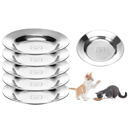 6 Stück Katzennapf Edelstahl, 6.3 Zoll Futternapf Katze Flach für Katzen, Fressnapf Katze, Anti Whisker Fatigue Katzengeschirr Set, Flacher breiter Futter- und Wassernapf für Kleine Katzen und Hunde