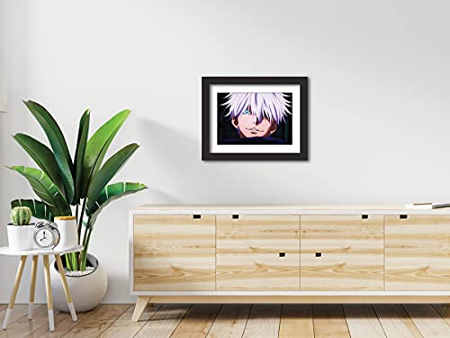 Image of TenorArts Satoru Gojo Poster Jujutsu Kaisen Anime Posters Laminated Photo Frame Painting with Matt Finish Black Textures (12inches x 9inches)